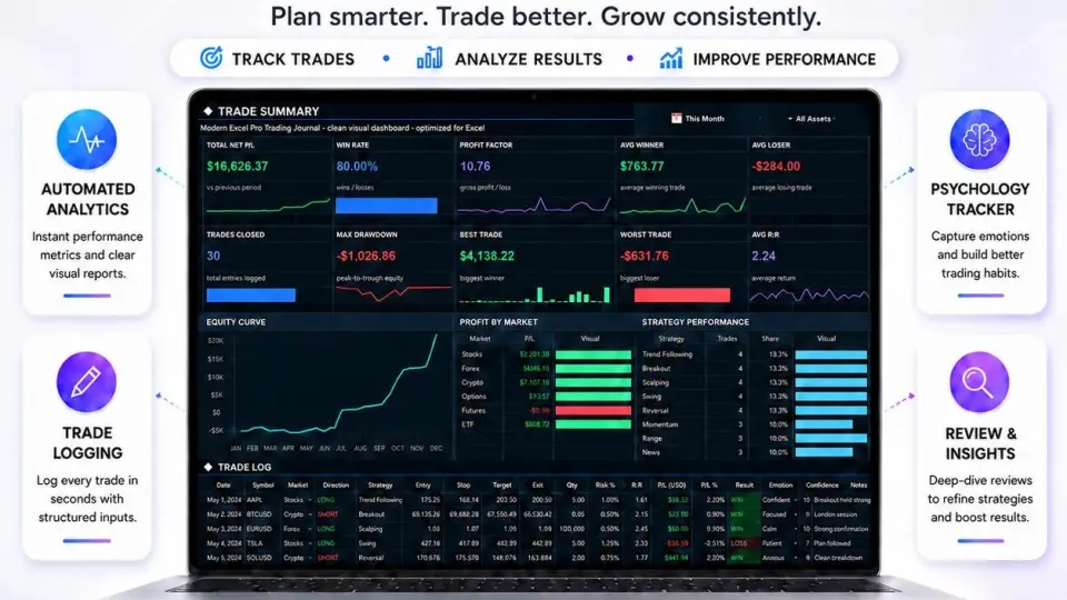 Plantilla de Diario de Trading en Excel para Forex, Criptos y Acciones