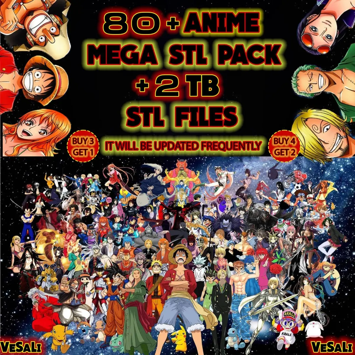 Paquete STL de Anime de 2 TB: Más de 80 colecciones para impresión 3D