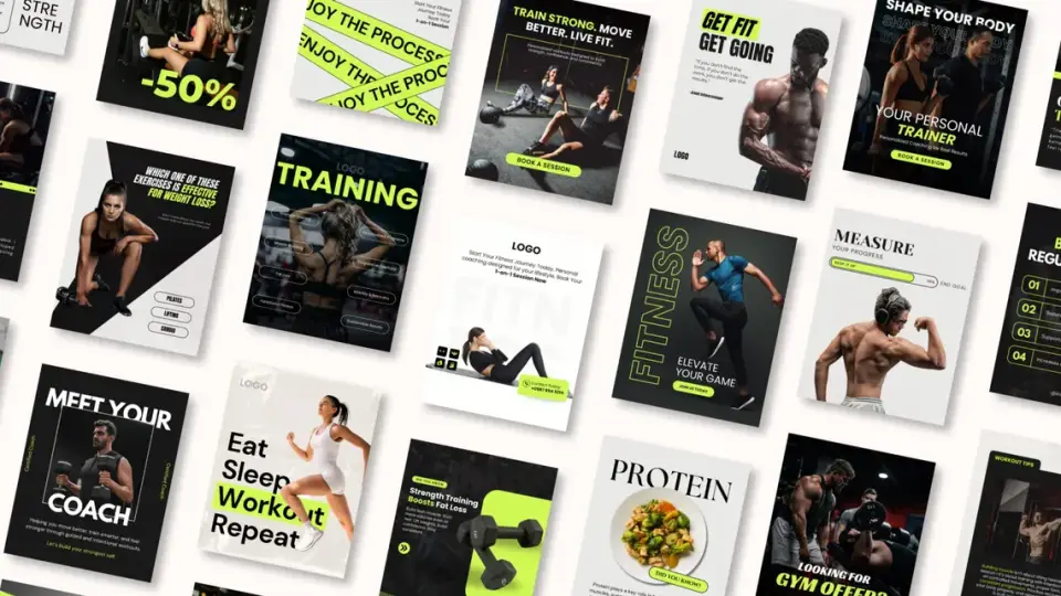 Plantillas de Canva para entrenadores personales, fitness y gimnasios | Pack para Instagram y redes sociales