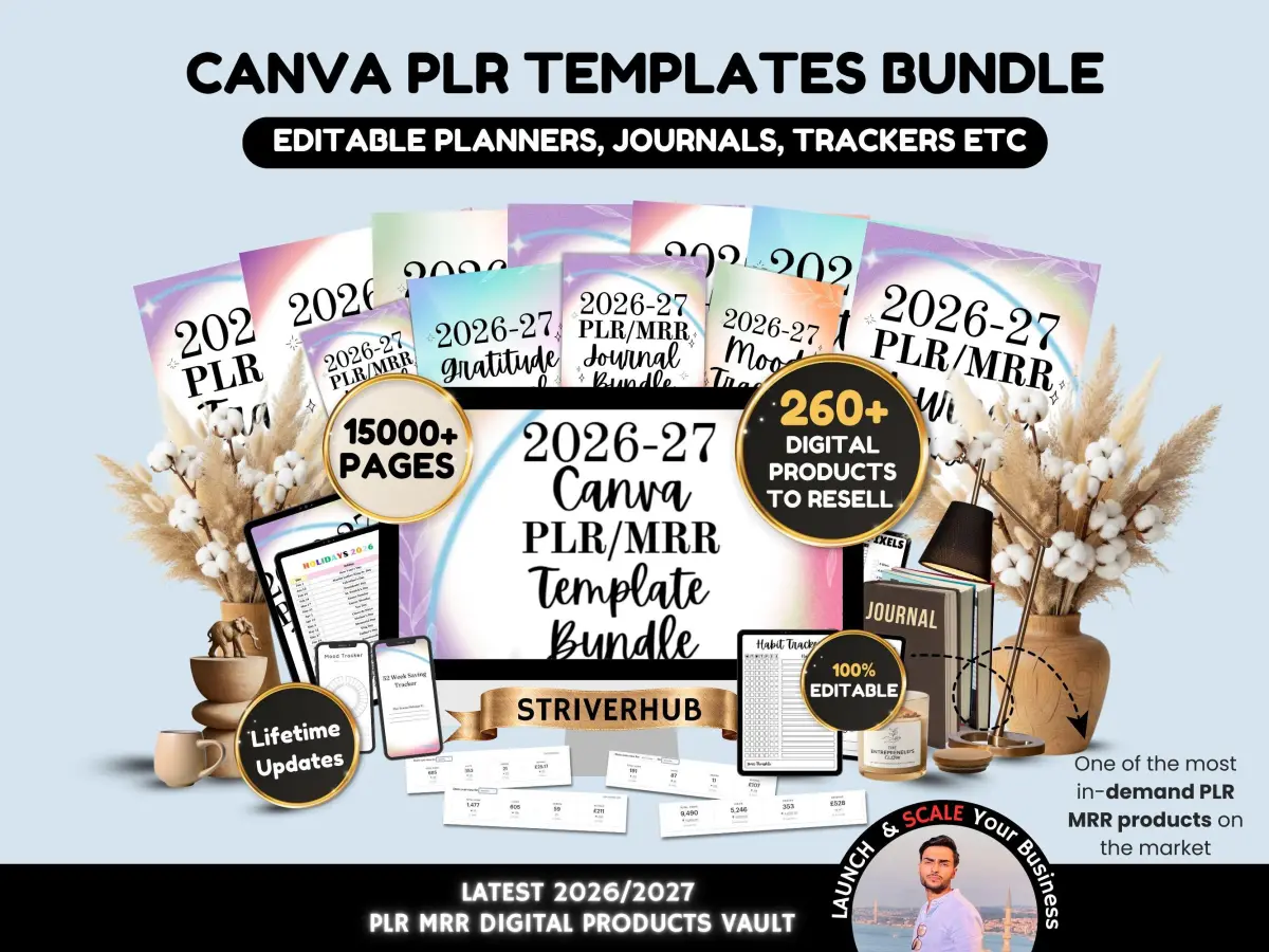 Mega Bundle de +15.000 Plantillas de Canva Editables PLR y MRR: Planners, Diarios y Rastreadores