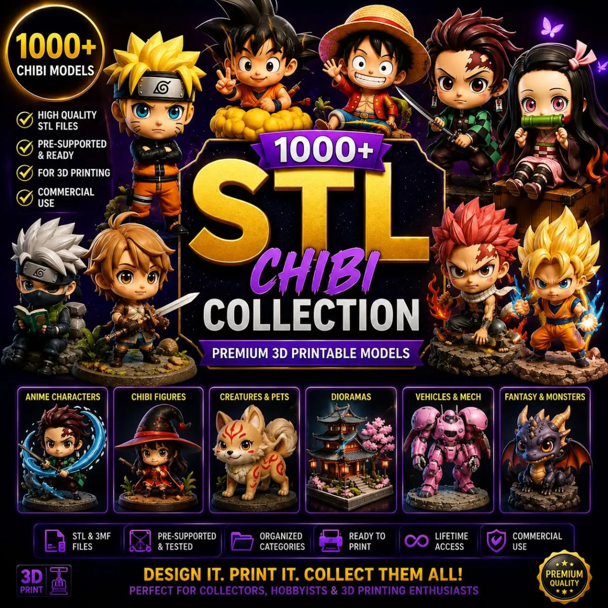 Paquete gigante de más de 1000 archivos STL Chibi para impresión 3D