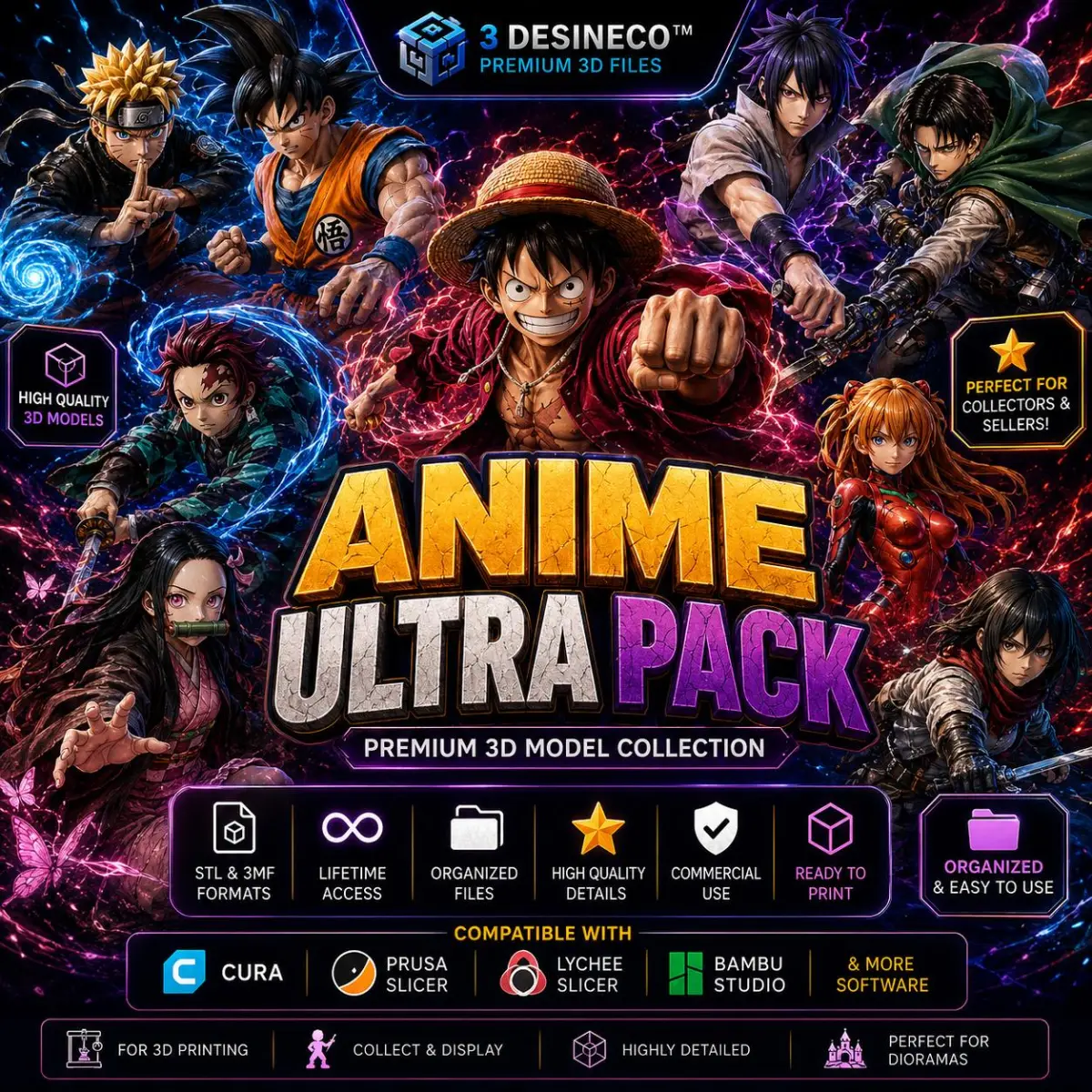 Megacolección de archivos STL de anime para impresión 3D