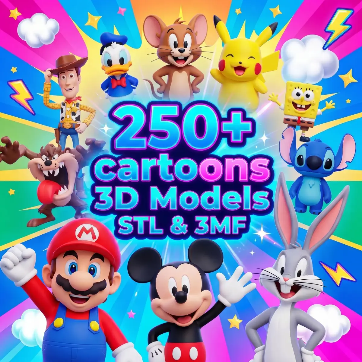 Paquete de +250 Modelos 3D de Dibujos Animados en Archivos STL y 3MF