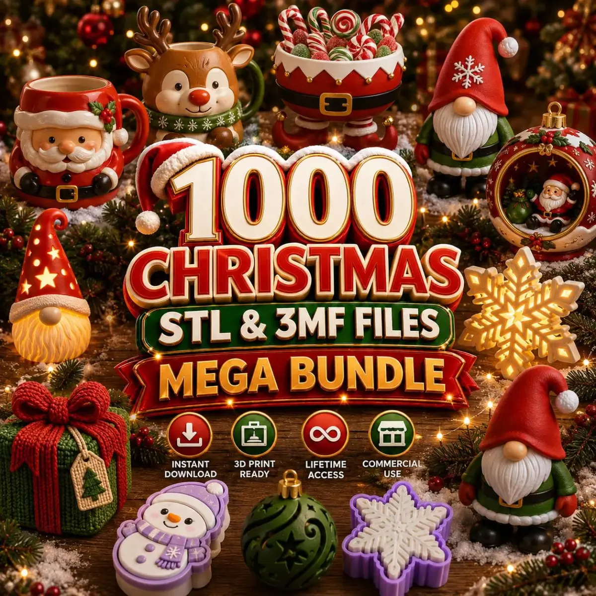 Paquete de más de 1000 archivos STL y 3MF navideños para impresión 3D