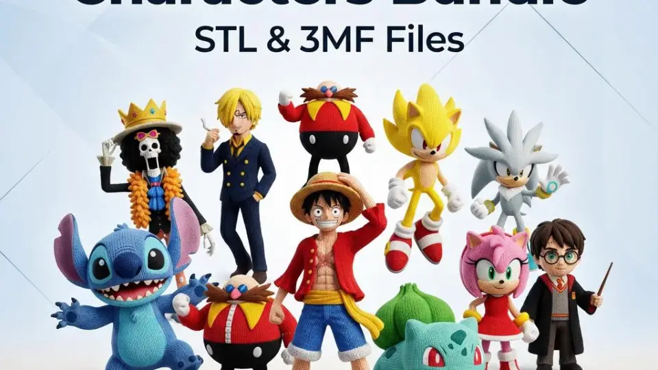 Paquete de más de 100 personajes tejidos en 3D / Modelos STL y 3MF imprimibles / Licencia comercial