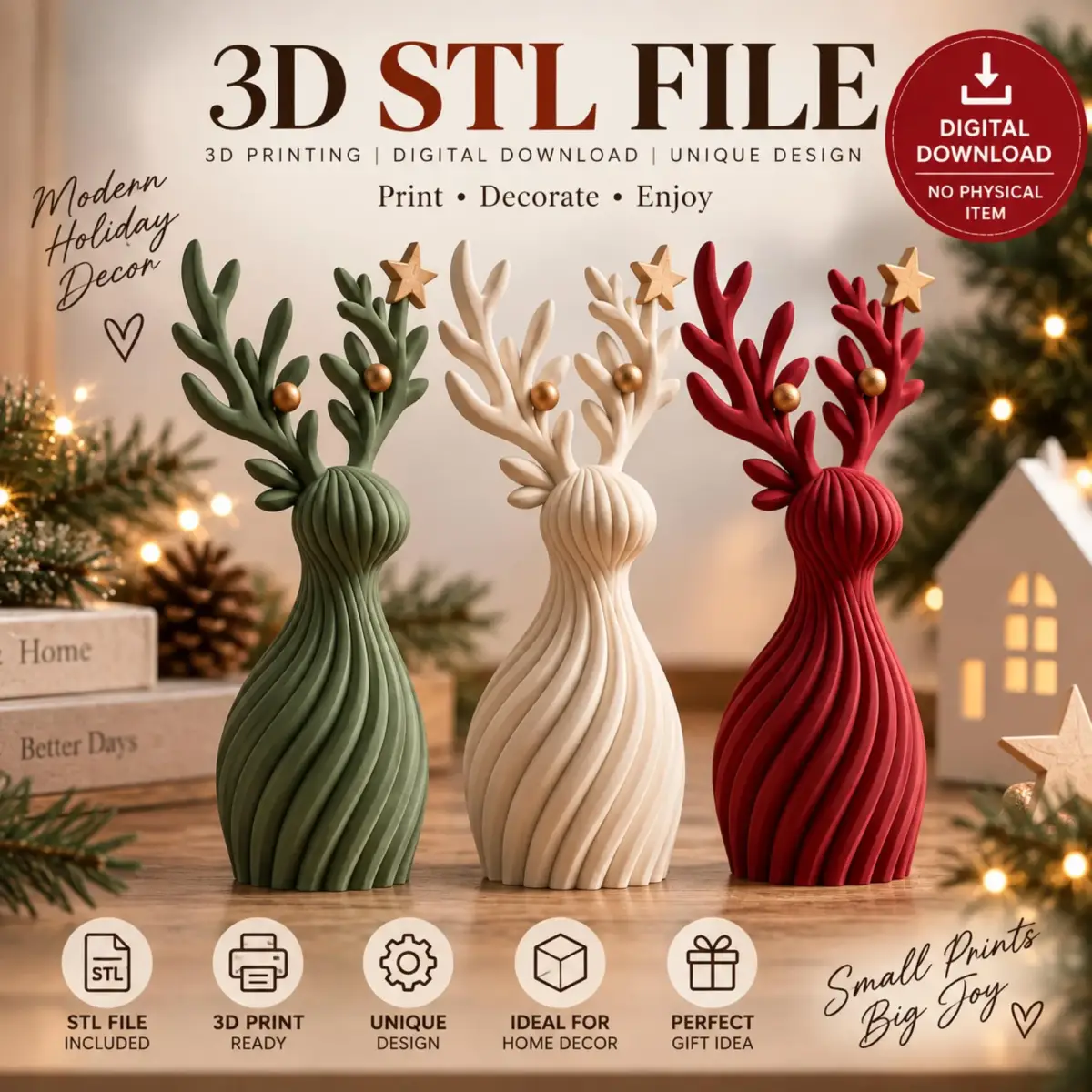 Reno navideño moderno en archivo STL para impresión 3D