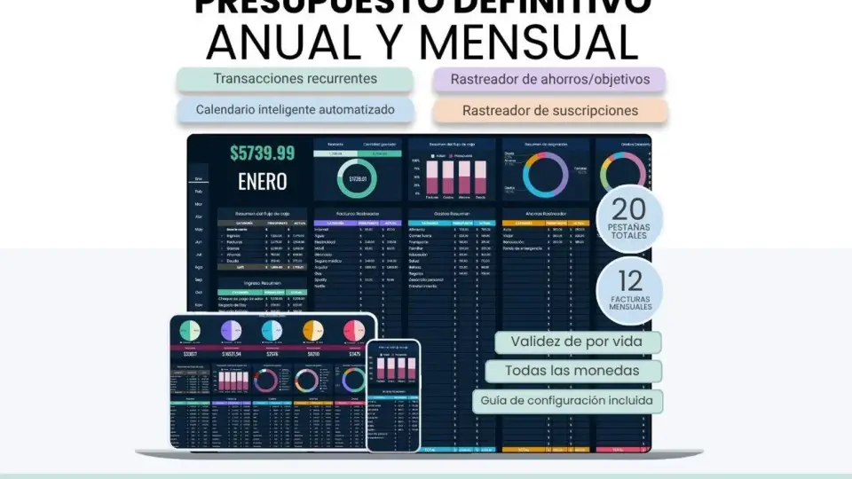Planificador de presupuesto mensual y anual para Google Sheets | Control de gastos y finanzas personales