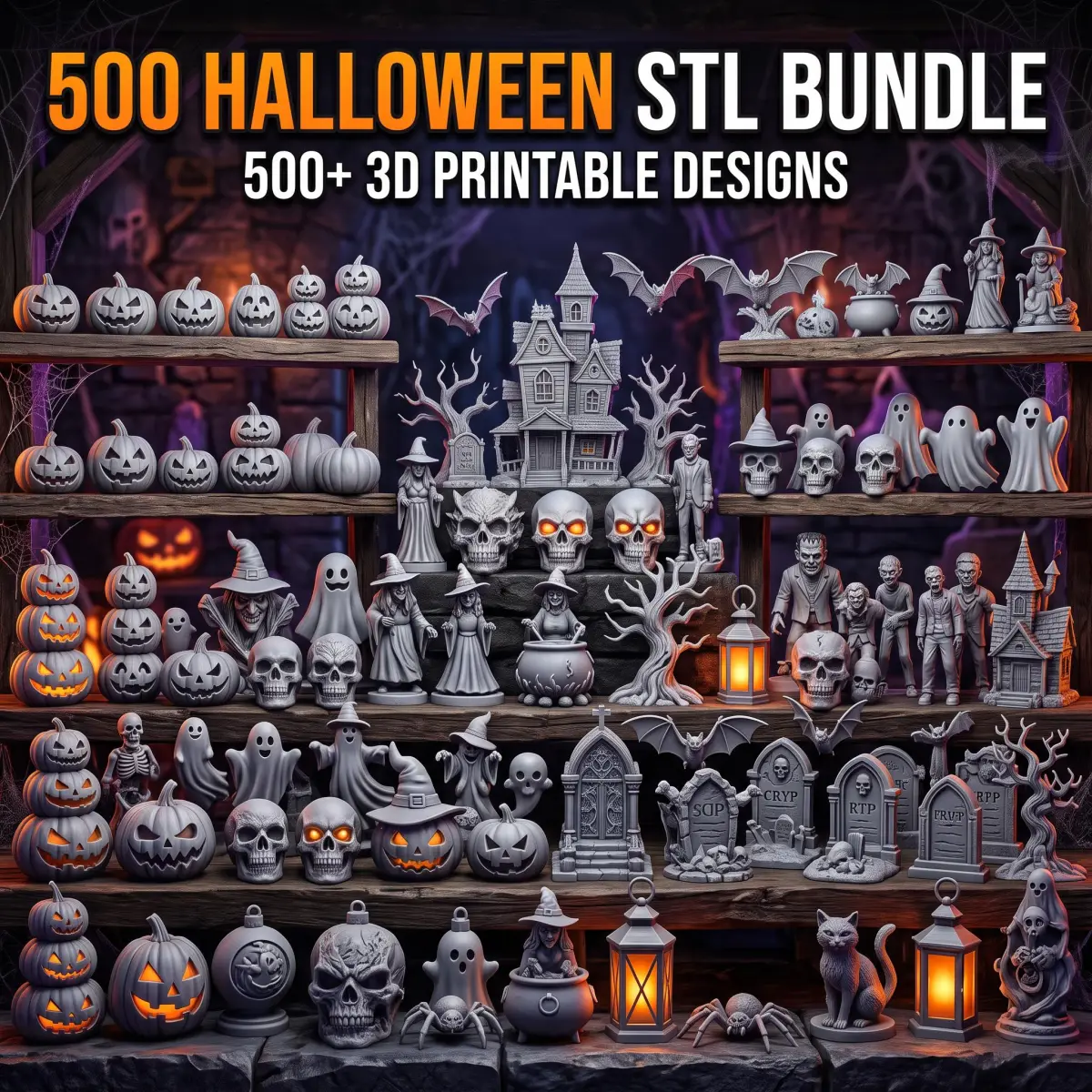 Paquete de 500 archivos STL de Halloween para impresión 3D