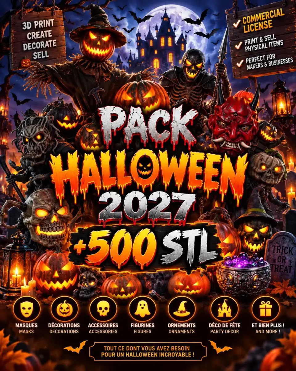 500 Archivos STL de Halloween | Mega Pack para Impresión 3D | Máscaras, Decoraciones y Figuras