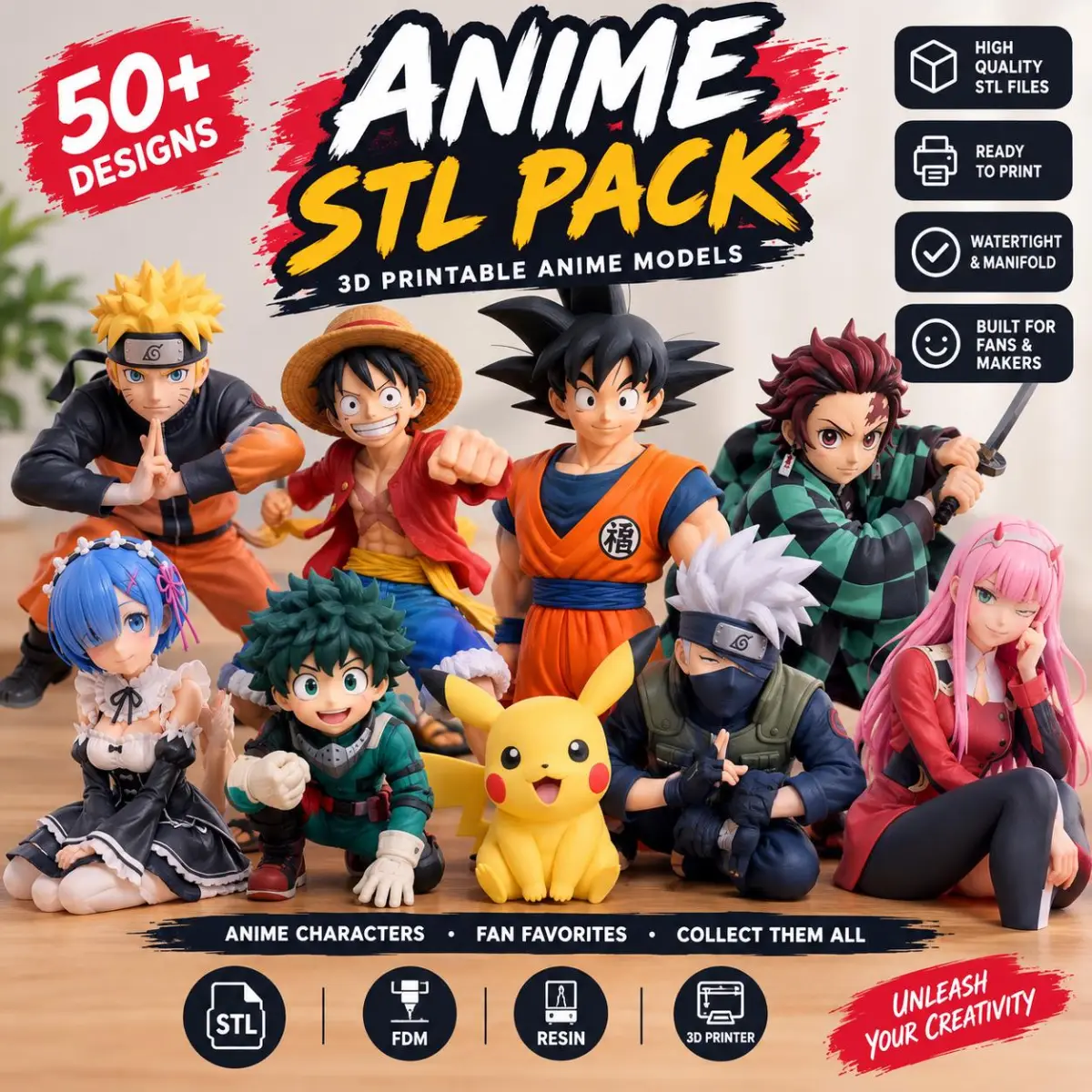 Paquete de figuras de anime en formato STL para impresión 3D