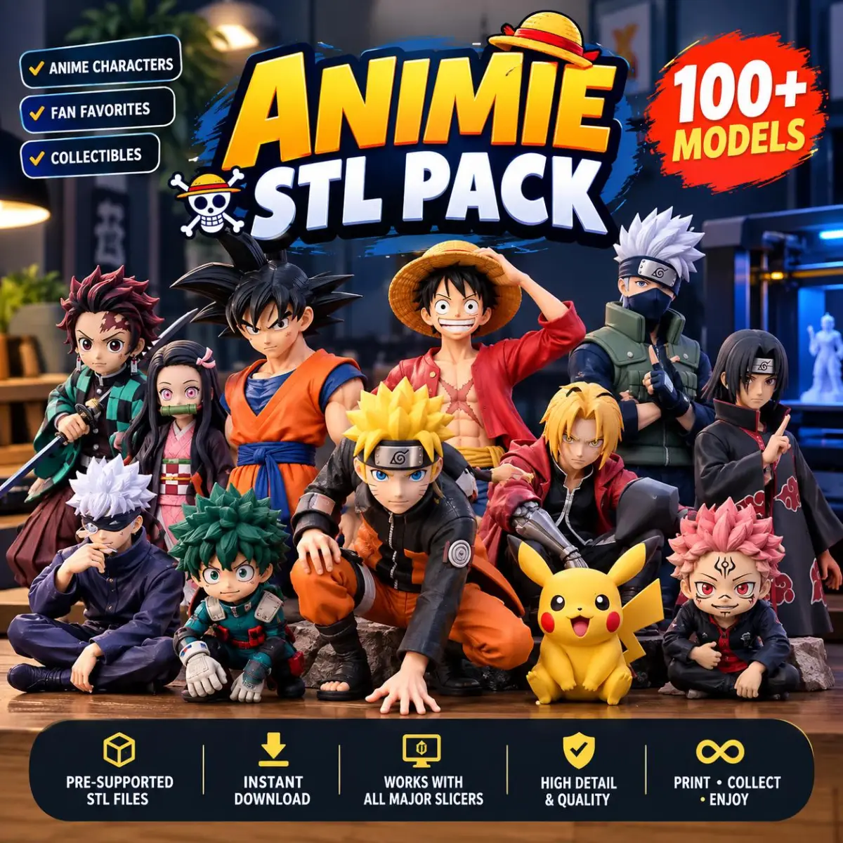 Paquete de más de 72 archivos STL de anime para impresión 3D