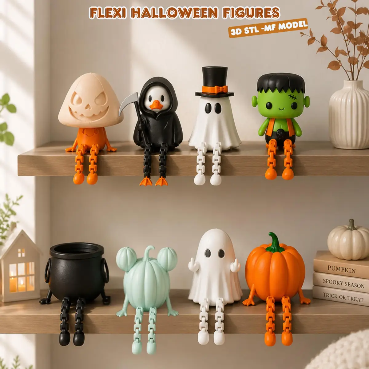 Paquete de 8 figuras flexibles de Halloween en STL y 3MF - Modelos 3D imprimibles