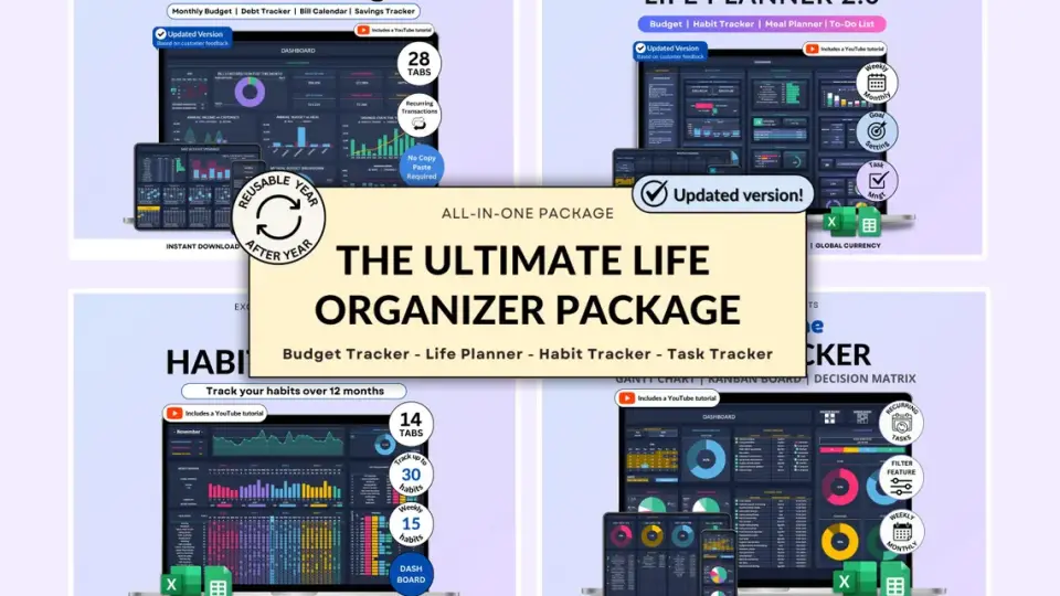 Life Planner para Google Sheets y Excel | Presupuesto, hábitos, ahorro y organización personal