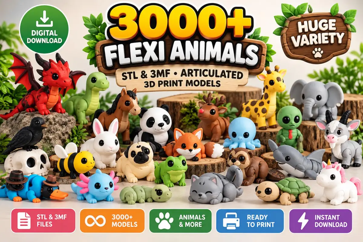 Paquete de más de 3000 animales flexibles en formato STL y 3MF para impresión 3D