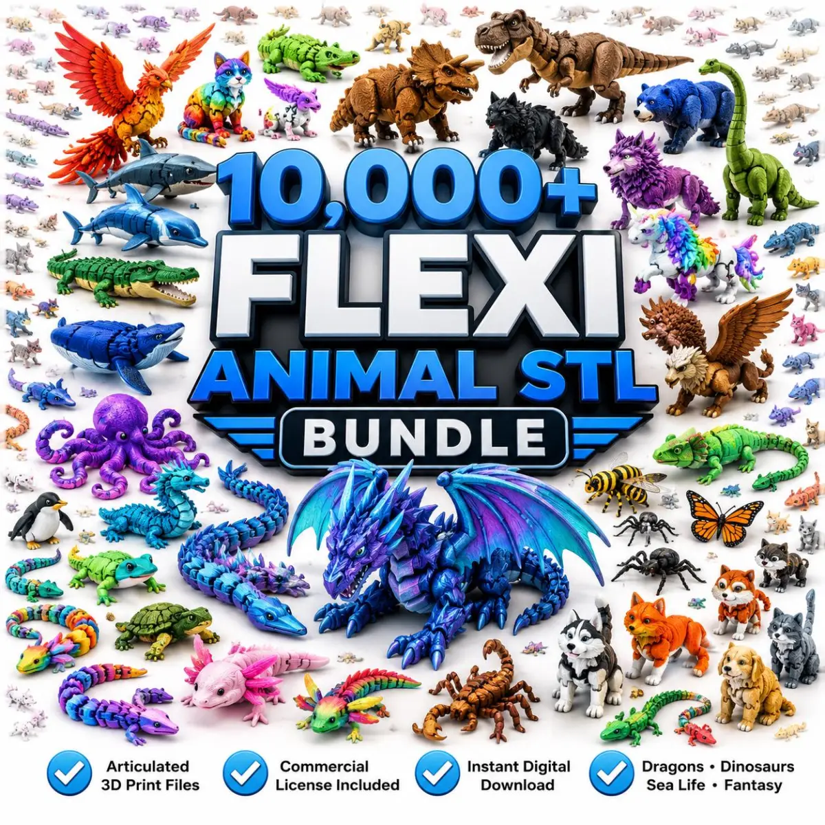 🦖 Paquete de +10.000 Archivos STL de Animales Flexibles y Articulados para Impresión 3D