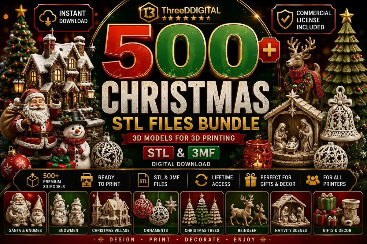 Paquete de más de 500 archivos STL navideños | Modelos 3D de adornos y decoraciones navideñas STL y 3MF