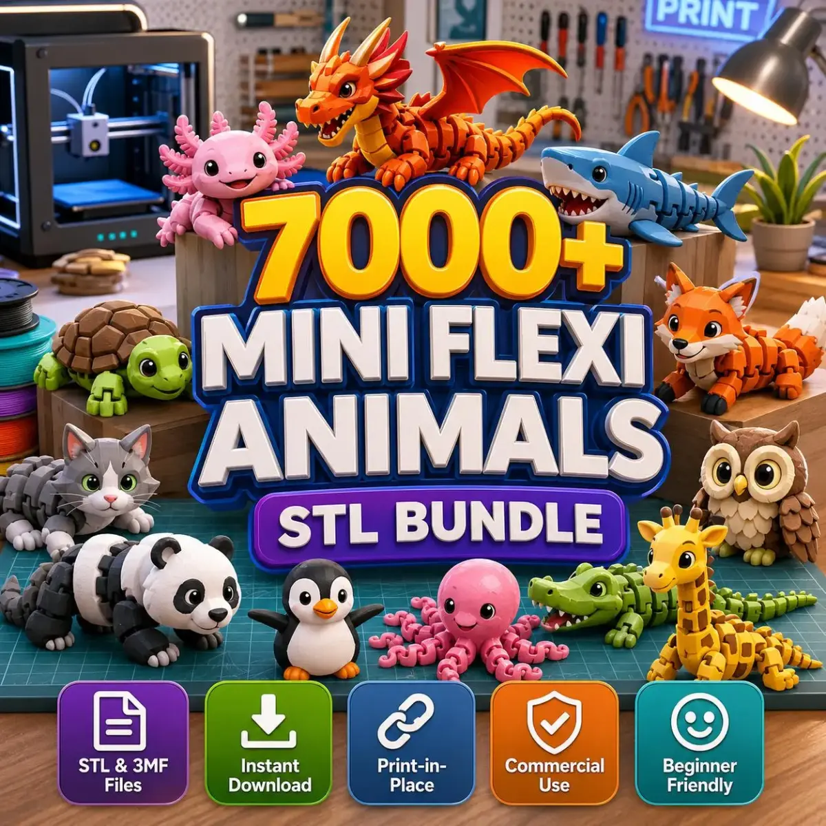 Paquete de más de 7000 modelos STL de mini animales articulados flexi (uso comercial)
