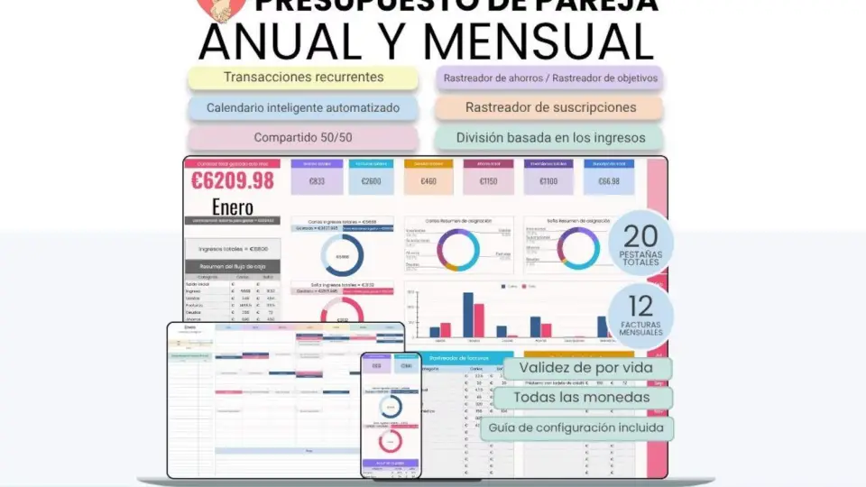 Planificador de presupuesto para parejas en Google Sheets | Control mensual y anual de finanzas