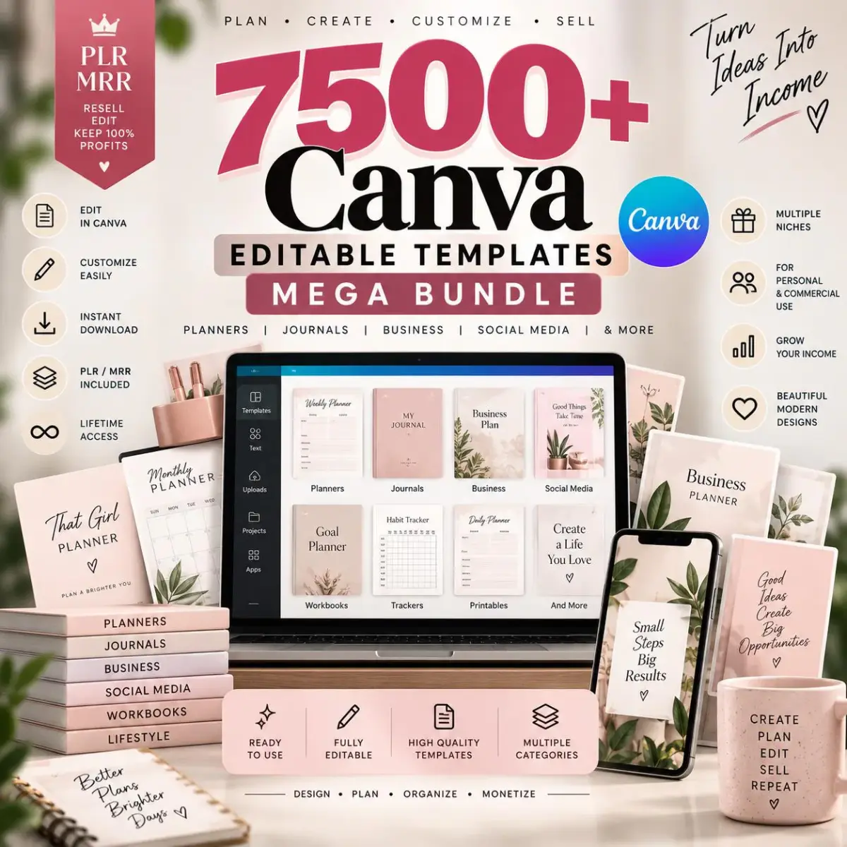 Megapack de más de 7500 plantillas editables de Canva para agendas, diarios y redes sociales (PLR y MRR)