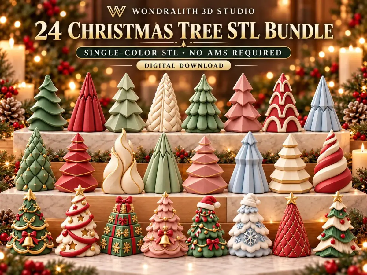 Paquete de 24 árboles de Navidad en formato STL para impresión 3D