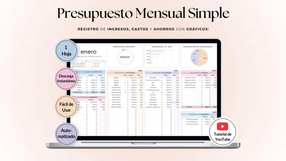 Plantilla de presupuesto mensual para Google Sheets y Excel | Control de gastos e ingresos