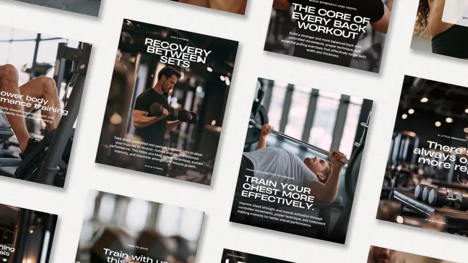 Plantillas de Instagram para gimnasios, pack editable en Canva para fitness, culturismo y entrenadores personales