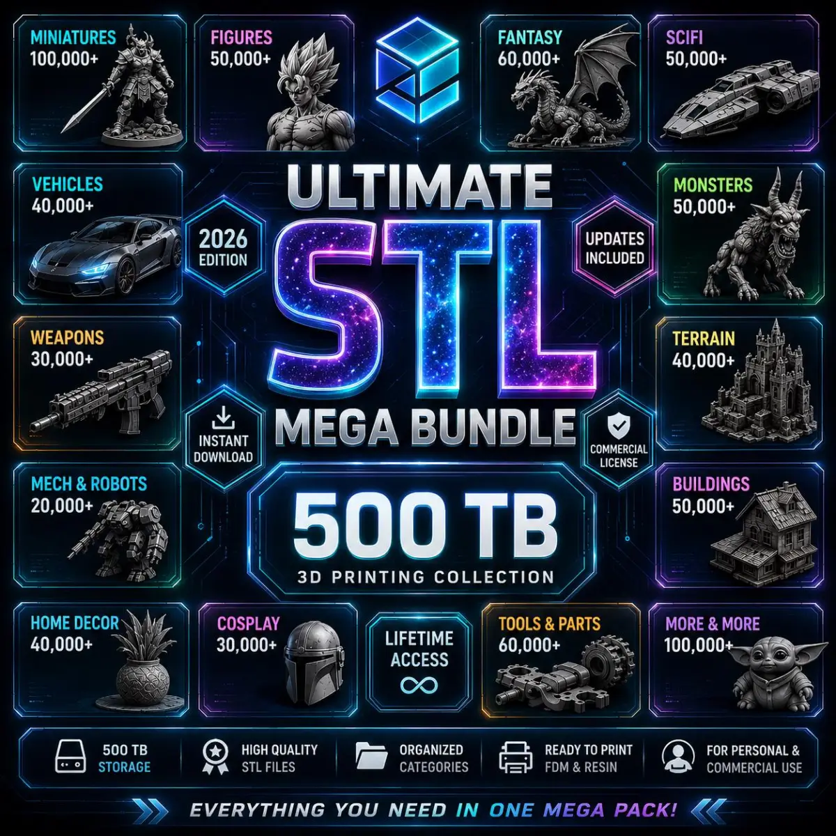 Megapaquete de 500 TB con más de 20,5 millones de archivos STL para impresión 3D